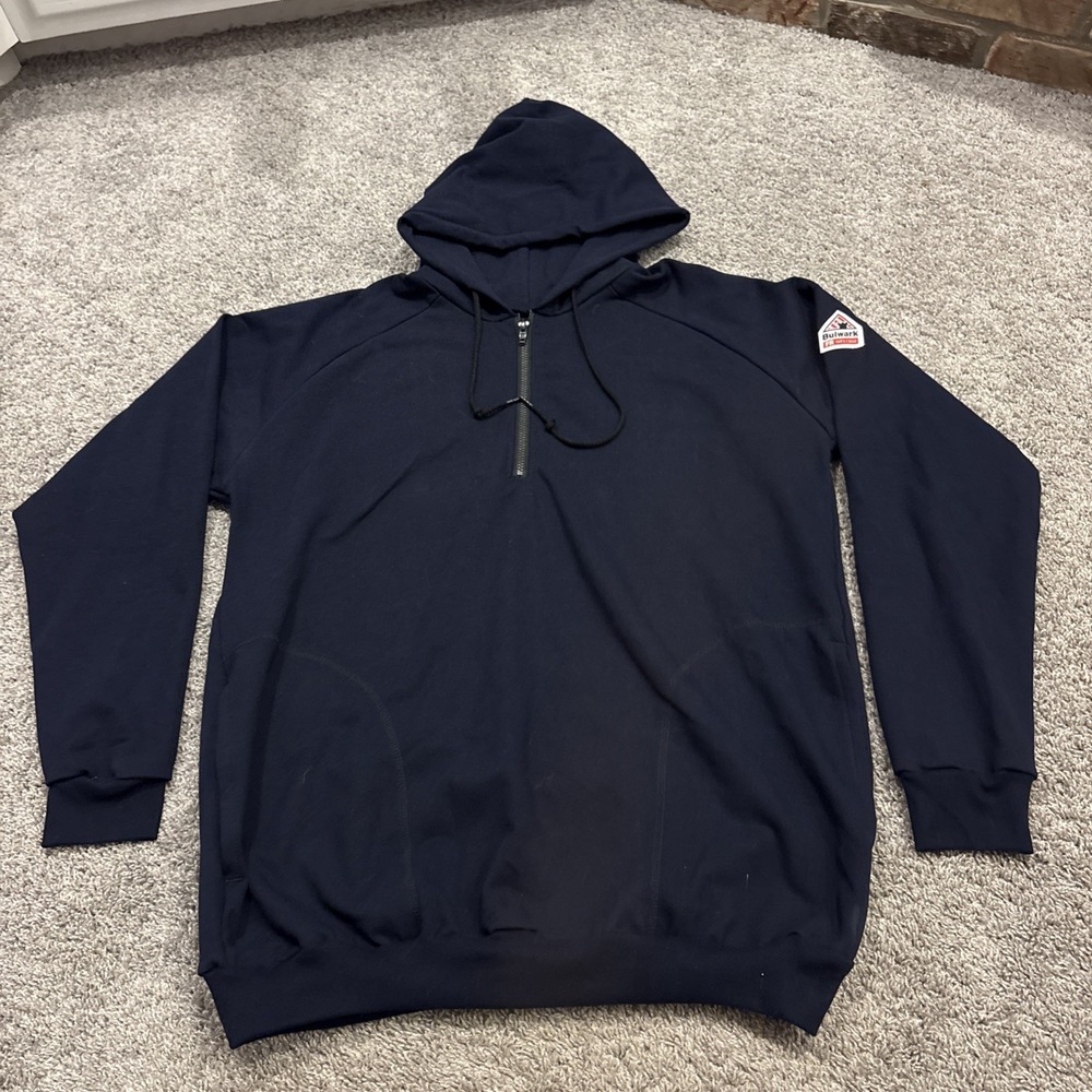 BULWARK FR - Men's Flame Resistant 1/4 Zip Hoodie Sweatshirt POCKETS - Large